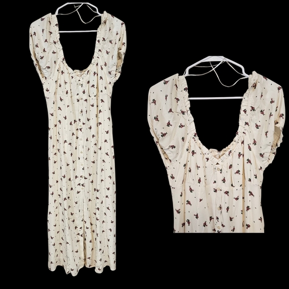 H&M Milk Maiden Disty Floral Puff Sleeve Babydoll Button Down Maxi Dress - Picture 1 of 9